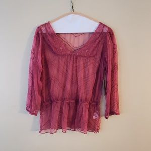 New Nine west Pink vintage sheer beaded blouse